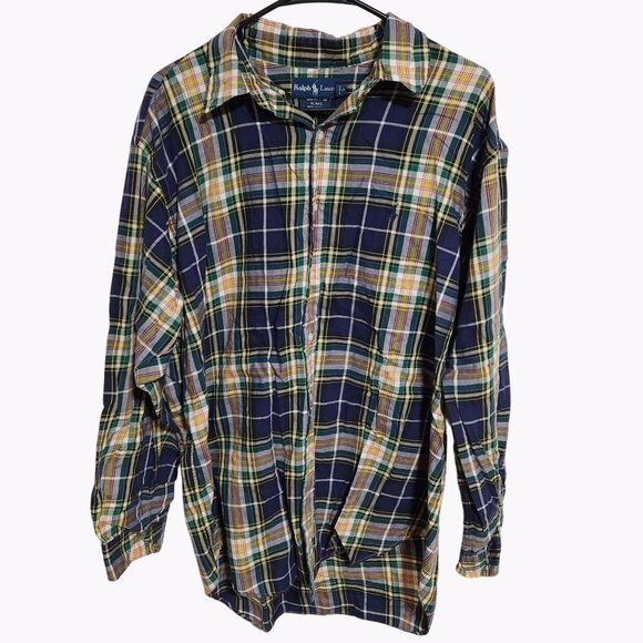 Ralph Lauren Blake Button Front Shirt Mens Size Large Plaid Yellow Long Sleeve - Picture 1 of 3